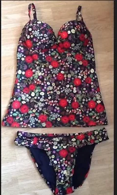 Next Size 34d Top & 10 Bottoms Black Ditsy Poppy Shaping Tankini Bikini Bnwt • £24