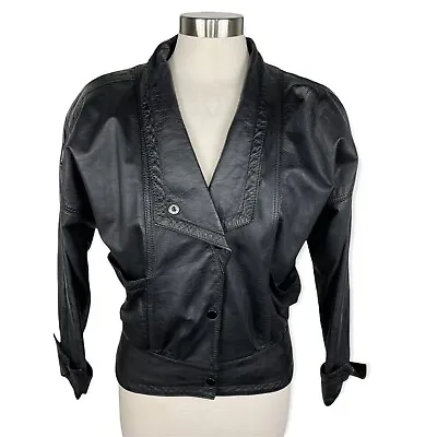 Vintage 80s Womens Moto Jacket S 100% Leather Retro Black Streetwear Motorcycle • $39.75