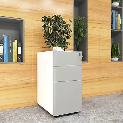 $129.99 • Buy File Cabinet With Wheels Vertical Metal Storage 3 Drawer Under Desk Home Office