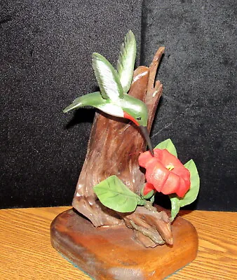 $45 • Buy Vintage Hand Carved Hand Painted Signed Wood Hummingbird Figurine