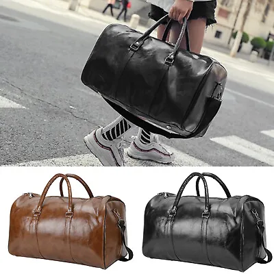 £29.49 • Buy Mens PU Leather Duffle Weekend Bag Sports Travel Luggage Handbag Holdall