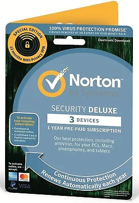 £15 • Buy Norton Security Deluxe 3 Device 1 Yr 2023 + VPN Internet Security UK EU Retail