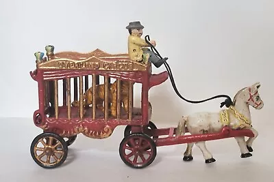 Vintage Antique Cast Iron Horse Drawn OVERLAND Circus Wagon Toy W/ Tiger  • $59.99