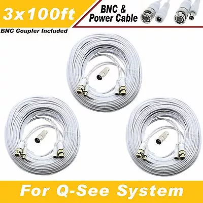 White Premium 300ft Cctv Bnc Cables For 8 Ch Q-see Qt-5140 578 5516 5032 • $61.99