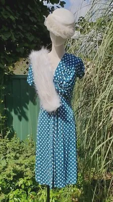 Teal Retro WW2 Land Girl 1940s Wartime  Polka Dot Tea Dress  Goodwood • £39