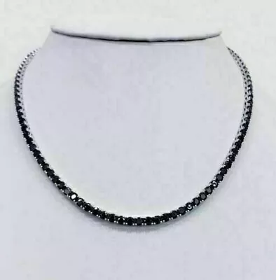 3mm Round Lab Created Black Onyx Luxury Men's Tennis Necklace In 925 Silver- 22  • $325.49