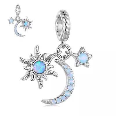 S925 Sterling Silver Pendant Sun Moon And Stars CZ Dangle Charm By Sursenso • $23.10