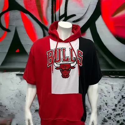 Vintage 90s NBA Chicago Bulls Jordan Short Sleeve Pullover Hoodie Sweatshirt 2XL • $62.99
