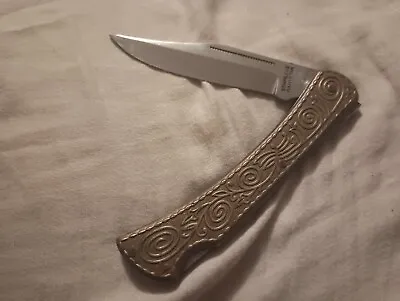 Vintage - 1960s 9  Ornate Brass Lockback Manual Pakistan Stainless Pocket Knife  • $17.99