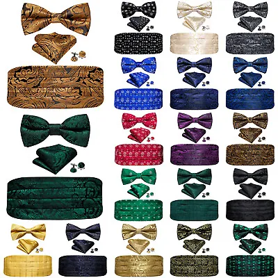 Cummerbund And Bow Tie Set Silk Floral Paisley Solid Mens Cummerbunds Wedding • $19.99