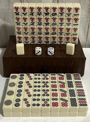 Mini Travel Mahjong Tile Set W/Case ~ 144 Tiles + 2 Blank & 2 Dice ~ NEW • $18.71