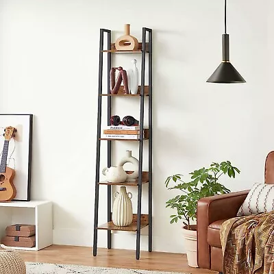 Tall Shelving Unit Industrial Ladder Bookcase Rustic Narrow Storage Bookshelf • £68.90