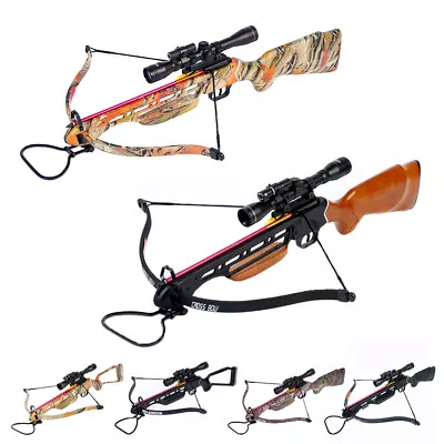 150 Lb Black / Wood / Camo Hunting Crossbow Bow +4x20 Scope +7 Arrows 180 80 50 • $114.99