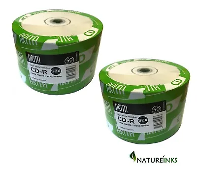 100 Arita Ritek White Inkjet Printable Blank CD-R 52x CD Discs 700MB 80 Minute • £16.69