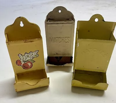 Vintage Tin Metal  Match Box Holder  Lot Of 3 Wall Mount • $30