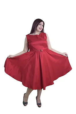  50s Red Satin Cocktail Pinup Retro VINTAGE PROM PARTY DRESS • $29.95