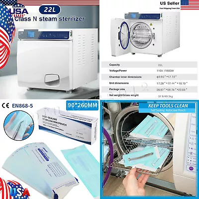 Dental Autoclave Steam Sterilizer Medical Drying Steam Sterilizer Vacuum/Pouches • $10.90