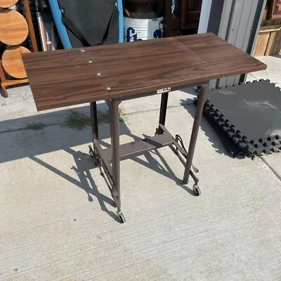 $150 • Buy Vintage Hi-Lo Wood Top TYPEWRITER/INDUSTRIAL Table Drop Leaf Metal Rolling Stand