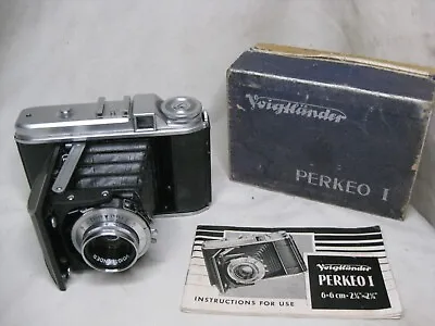 Vintage PERKEO I Voigtlander Folding Bellows Camera W/ Box   Instruction Booklet • $170