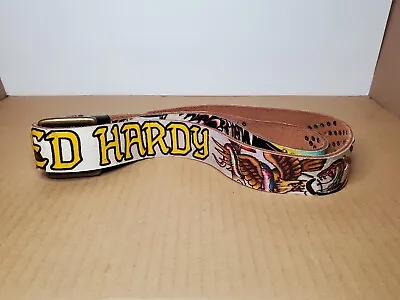 Y2K Ed Hardy Leather Belt W Eagle /Skull /Snake Women's Large EH1214 (READ!) • $59.95