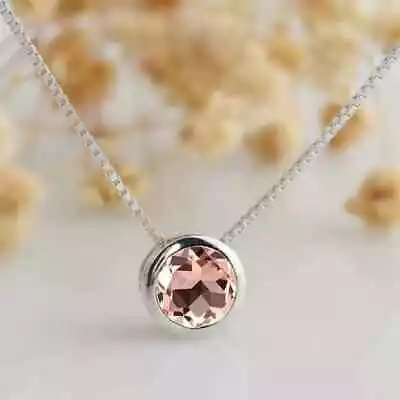 2 Ct Round Cut Lab-Created Peach Morganite Solitaire Pendant 925 Sterling Silver • $91.99