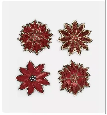 MacKenzie-Childs Poinsettia Beaded Coasters Set Of 4 • $69.99