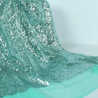 £0.99 • Buy Aqua 3mm Sequin Fabric Sparkly Bling Material Cloth 2W Stretch 130cm Wide Metre
