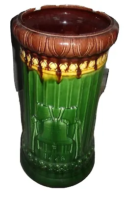 1912 Brush McCoy Majolica Umbrella Stand * LIBERTY BELL & INDEPENDENCE HALL * • $275.99