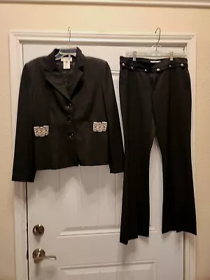 Vintage Womens Vertigo Paris Designer Jacket Blazer Set Black  Medium Pant Suit • $45