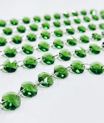 49pcs Emerald Green  Chain 14mm Octagon Chandelier  Light Droplet Glass Wedding • £6.99