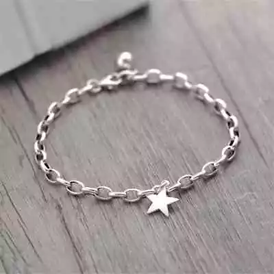 925 Sterling Silver Vintage Star Pendant Chain Bracelet  7 '' Long Lobster Lock • $19.53