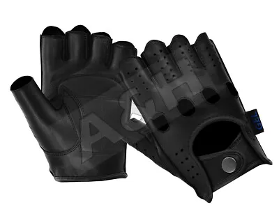 Mens Cowhide Leather Fingerless Half Finger Motorcycle Driving Biking Gloves  • $17.99