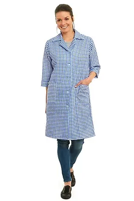 Ladies Womens Check 3/4 Sleeve Button Overall Apron Cleaning Tabard Various Size • £12.50