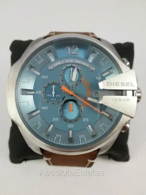 NEW Diesel Men's Mega Chief Chronograph Silver Stainless Brown Watch DZ4458 NIB • $98.99