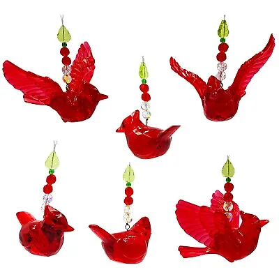 Set Of 6 Cardinal Christmas Ornaments Sparkling Red Holiday Hanging Decorations • $33.90