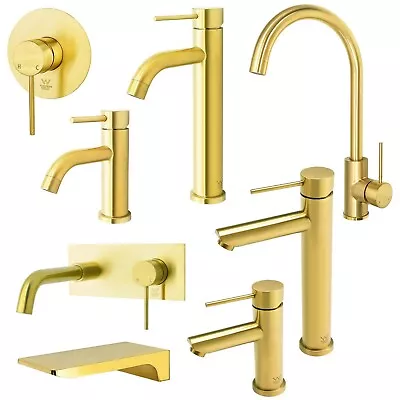 Brushed Gold Kitchen Sink Tap Lanudry Round Tall Basin Mixer Faucet Spout Valve • £39.99