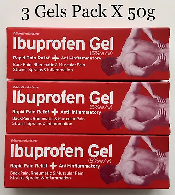 3 X Iboprofen Gel 50g-Fast Pain&Swelling Relief-Back-Muscular-Rheumatic Injuries • £10.95