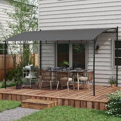 3 X 4m Metal Lean To Pergola UV-Resistant Outdoor Gazebo Sun Shade Grey • £225.99