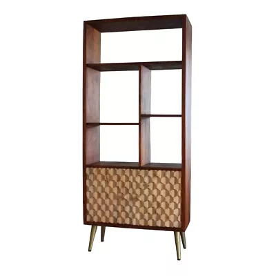 Retro Style High Quality Mango Wood Multi Open Shelves 2 Door Tall Bookcase Unit • £469