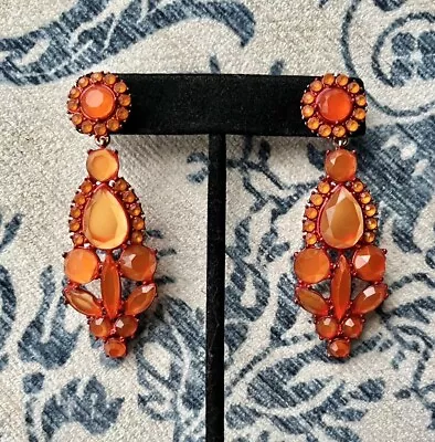 J Crew Acetate Translucent Orange Stone Red Enamel Floral Drop Earrings • $29.59