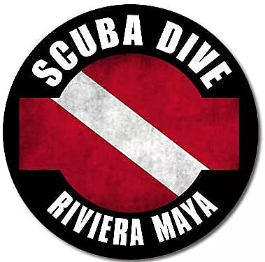 3 Inch Round Distressed Scuba Dive Riviera Maya Mexico Sticker Decal Diving  • $9