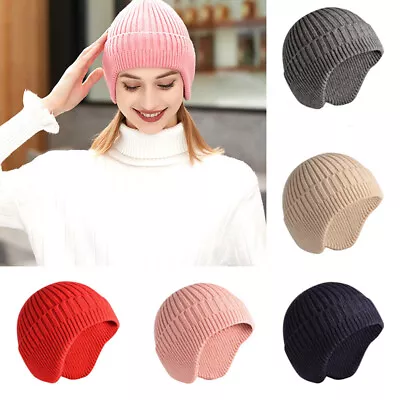 Men Women Winter Cap Solid Knitted Hat Imitation Rabbit Fleece Hats Ear Beanie • $4.39