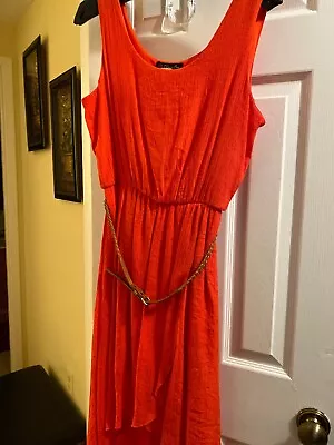 Volume One Juniors Sun Dress /belt Size XL Orange Cotton Polyester Open In Fron • $15