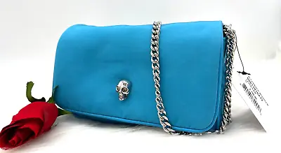 $666.91 • Buy AUTH NWT $790 Alexander McQueen Small SKULL Faille Chain Shoulder Bag-Cerulean