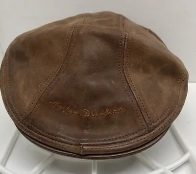 Harley Davidson Newsboy Hat Cap Mens Large XL Leather Brown USA Biker • $99