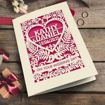 Personalised Wedding Day Card Papercut Card Congratulations With Names & Date • £3.99