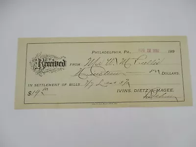 1897 Vintage RECEIPT IVINS DIETZ & MAGEE CARPET CO PHILADELPHIA PA • $17.99