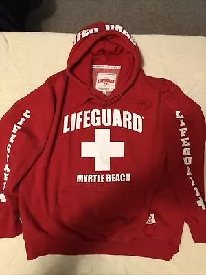 Lifeguard Hoodie Red Myrtle Beach SC White Spell Out Long Sleeve Adult M Medium • $16