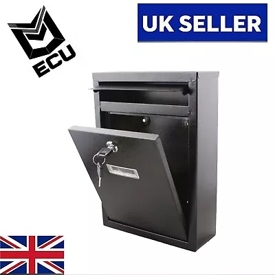 Black Large Letter Box Post Mail Box Wall Mounted Post Box Lockable With Keys • £13.69