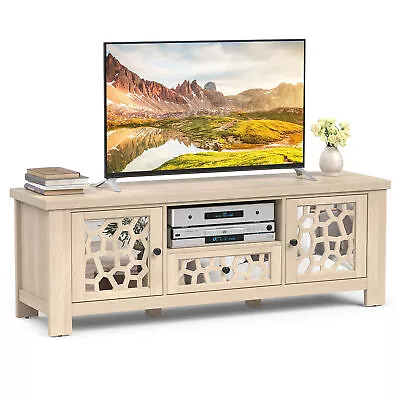 55  Retro TV Stand Media Entertainment Center W/ Mirror Doors & Drawer Natural • $168.99